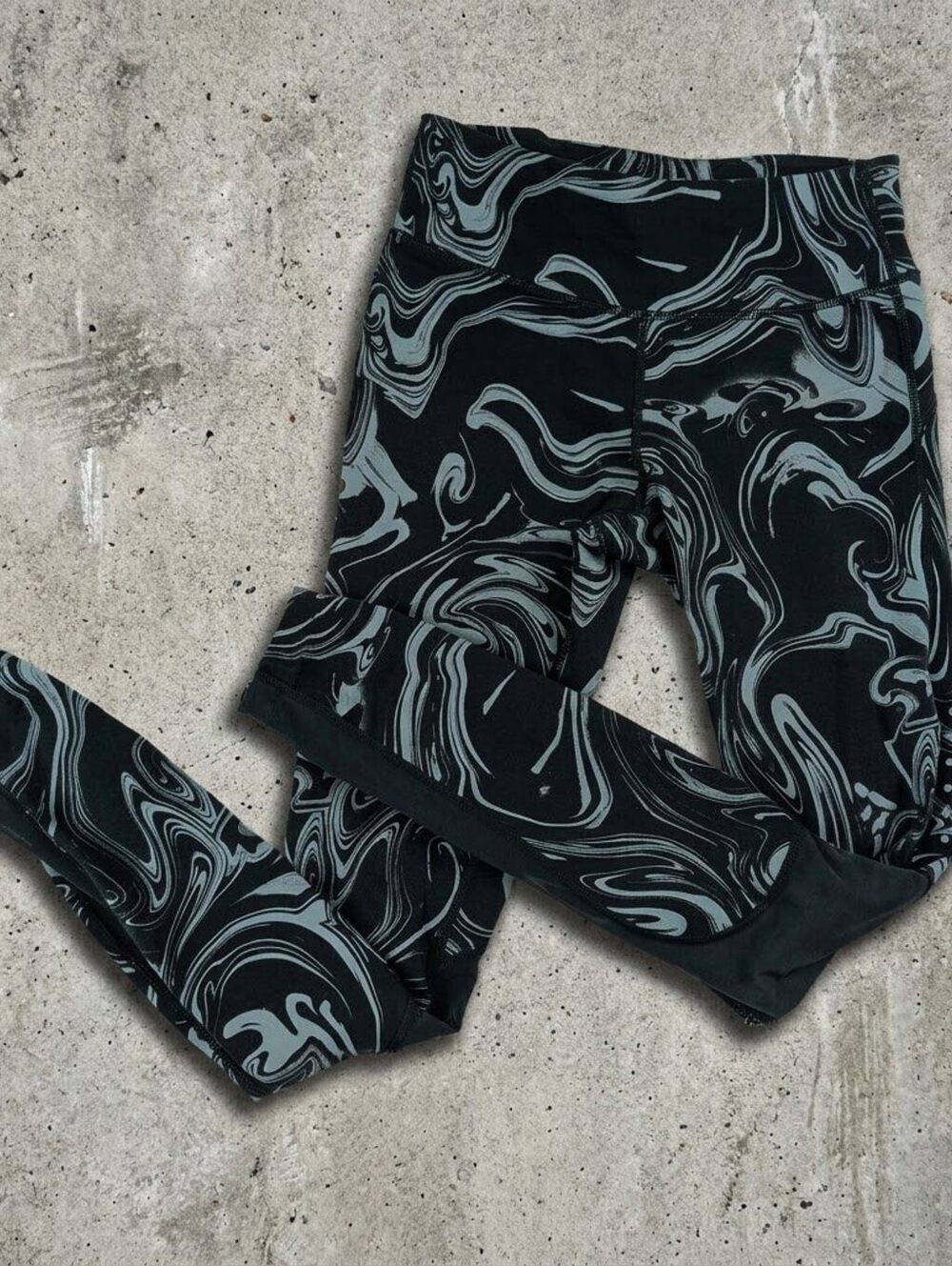 Nike Dri Fit Running Leggings Small Black Marble Swirl Y3K Techwear